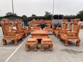 bàn ghế minh quốc voi gỗ gõ đỏ 10 món siêu phẩm