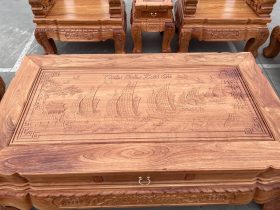 bàn trà chữ nhật đục tay tinh xảo