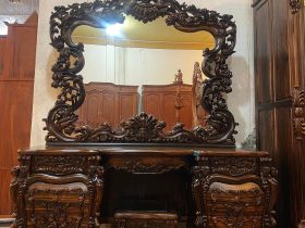 bàn trang điểm louis hoàng gia gỗ mun hoa