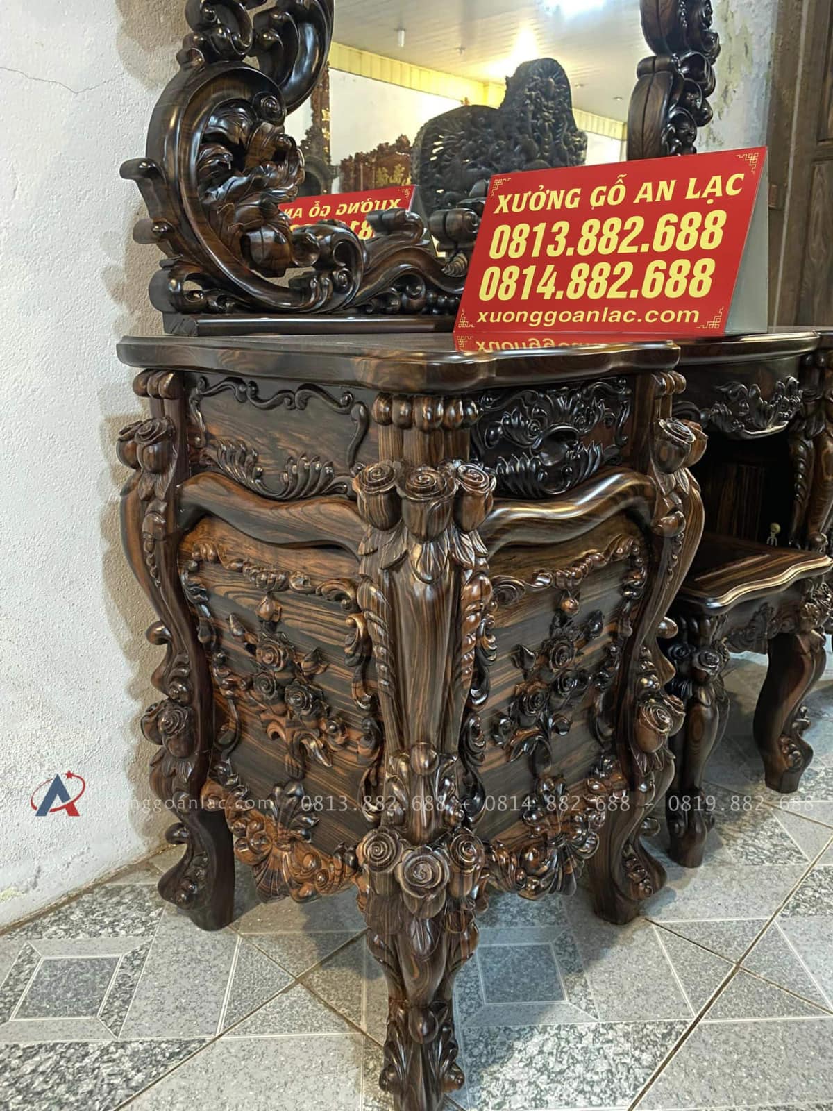 Siêu Phẩm Bàn Trang Điểm Gỗ Mun Hoa Lào Louis Hoàng Gia Tân Cổ Điển 28 bàn phấn gỗ mun hoa cao cấp sang trọng