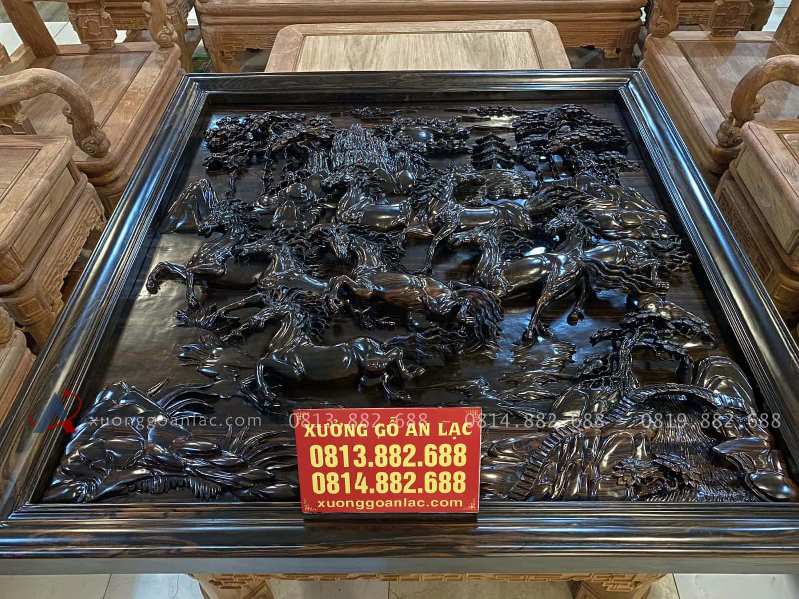 Siêu Phẩm Tranh Phong Thủy Mẫu Mã Đáo Thành Công Gỗ Mun Hoa Lào Đục Tay Hàng Vip 16 tranh mã đáo thành công gỗ mun hoa