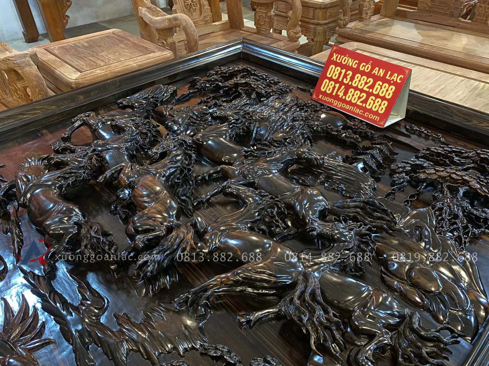Siêu Phẩm Tranh Phong Thủy Mẫu Mã Đáo Thành Công Gỗ Mun Hoa Lào Đục Tay Hàng Vip 20 tranh phong thủy gỗ mun hoa Lào