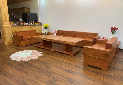 sofa và kệ tivi nguyên khối gỗ hương đá