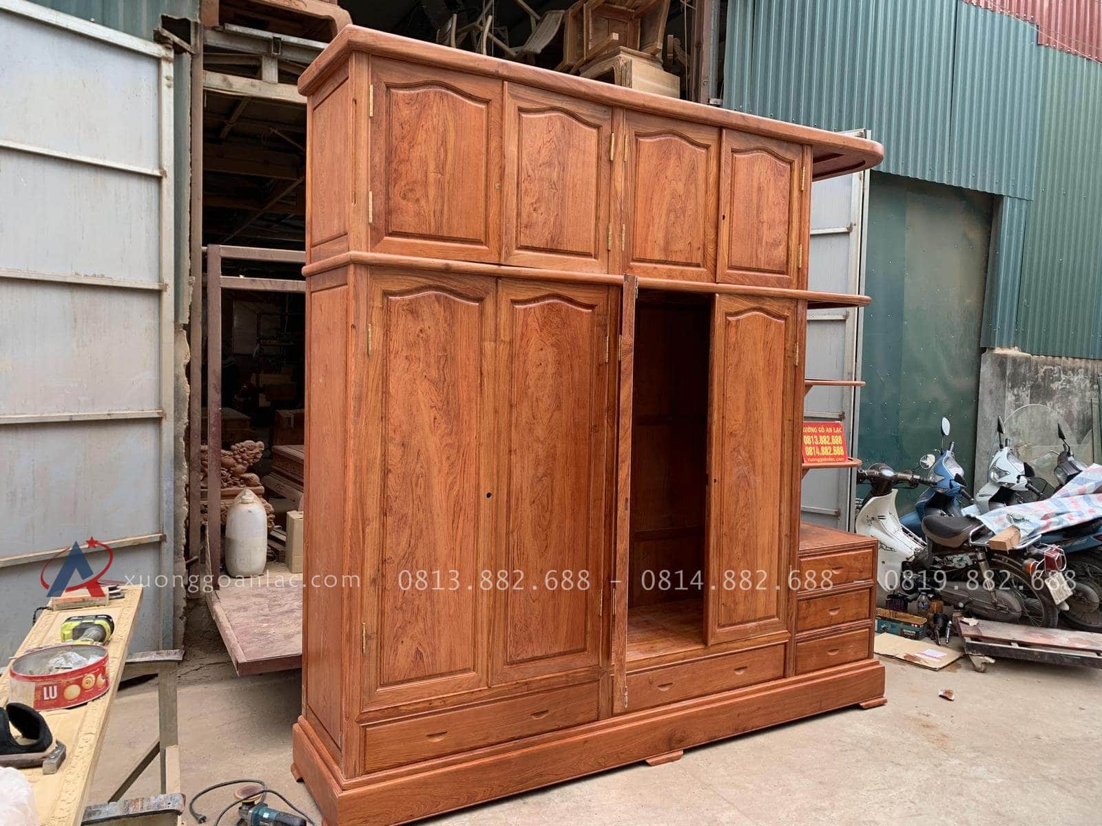Tủ quần áo gỗ hương đá kích thước 3m x 3m 1 tủ quần áo gỗ hương đá