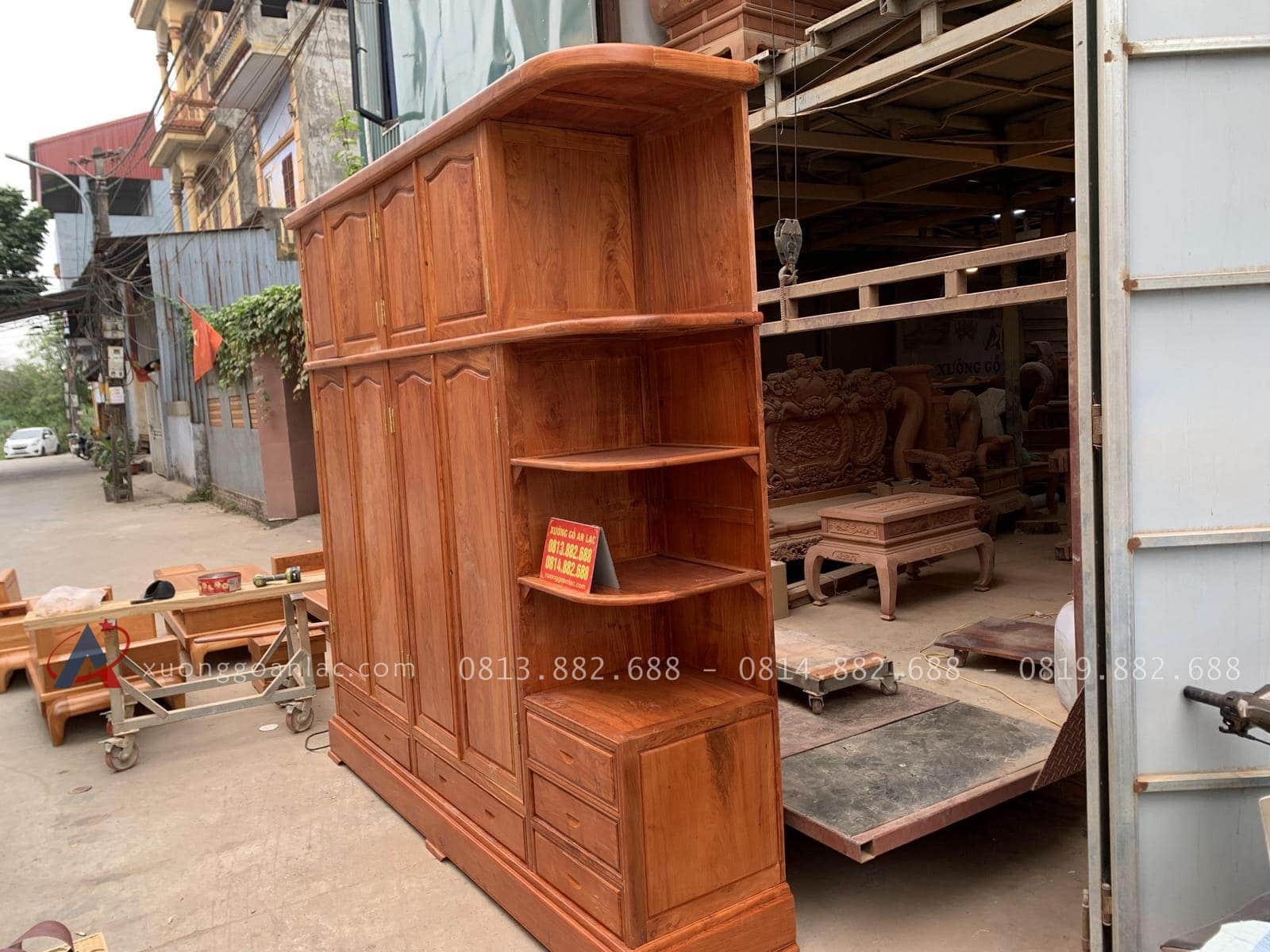 Tủ quần áo gỗ hương đá kích thước 3m x 3m 17 đầu tủ thiết kế các đợt trang trí