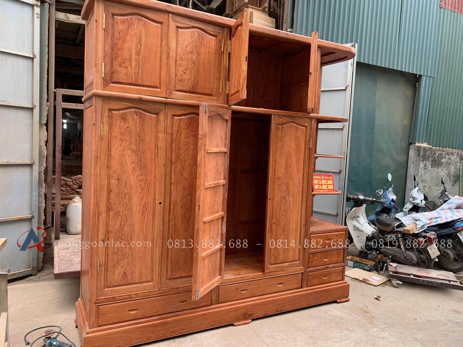 Tủ quần áo gỗ hương đá kích thước 3m x 3m 18 Thiết kế tủ 2 tầng rộng rãi