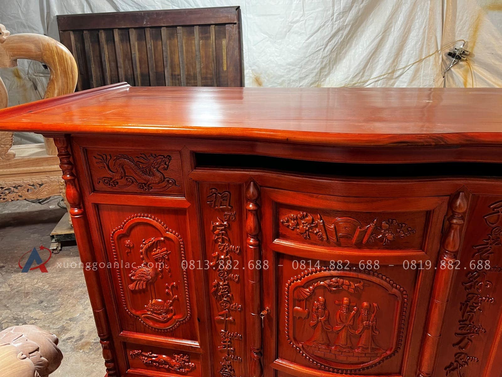 Tủ thờ phúc - lộc - thọ gỗ gõ đỏ 13 mẫu tủ thờ gỗ gõ đỏ