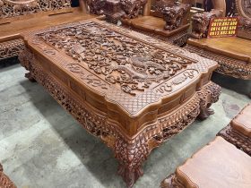 Bàn trà dáng bo cong đục chạm cầu kỳ đỉnh cấp