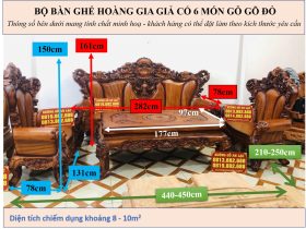 Bộ bàn ghế hoàng gia 6 món gỗ gõ đỏ cao cấp (Anh Tâm, Hòa Bình) 21 KÍCH THƯỚC BỘ BÀN GHẾ HOÀNG GIA GIẢ CỔ 6 MÓN GỖ GÕ ĐỎ