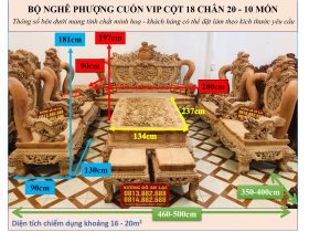 KÍCH THƯỚC BỘ NGHÊ PHƯỢNG CUỐN VIP CỘT 18 CHÂN 20 - 10 MÓN