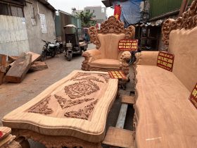 bàn ghế Hoàng Gia gỗ gõ đỏ nguyên khối