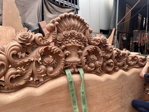 ghế dài bộ hoàng gia nguyên khối gỗ gõ đỏ chương liền đục tay