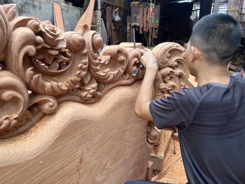 ghế dài bộ hoàng gia nguyên khối gỗ gõ đỏ