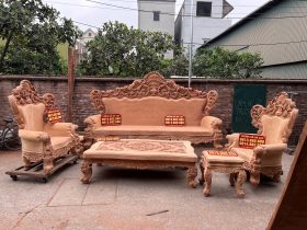 Nguyên mộc bộ Hoàng Gia nguyên khối 6 món tựa liền gỗ gõ đỏ