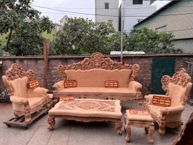 Bộ bàn ghế phòng khách Hoàng gia nguyên khối gỗ gõ đỏ