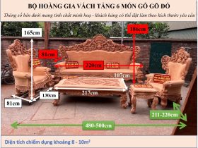 KÍCH THƯỚC HOÀNG GIA VÁCH TẢNG GỖ GÕ ĐỎ 6 MÓN