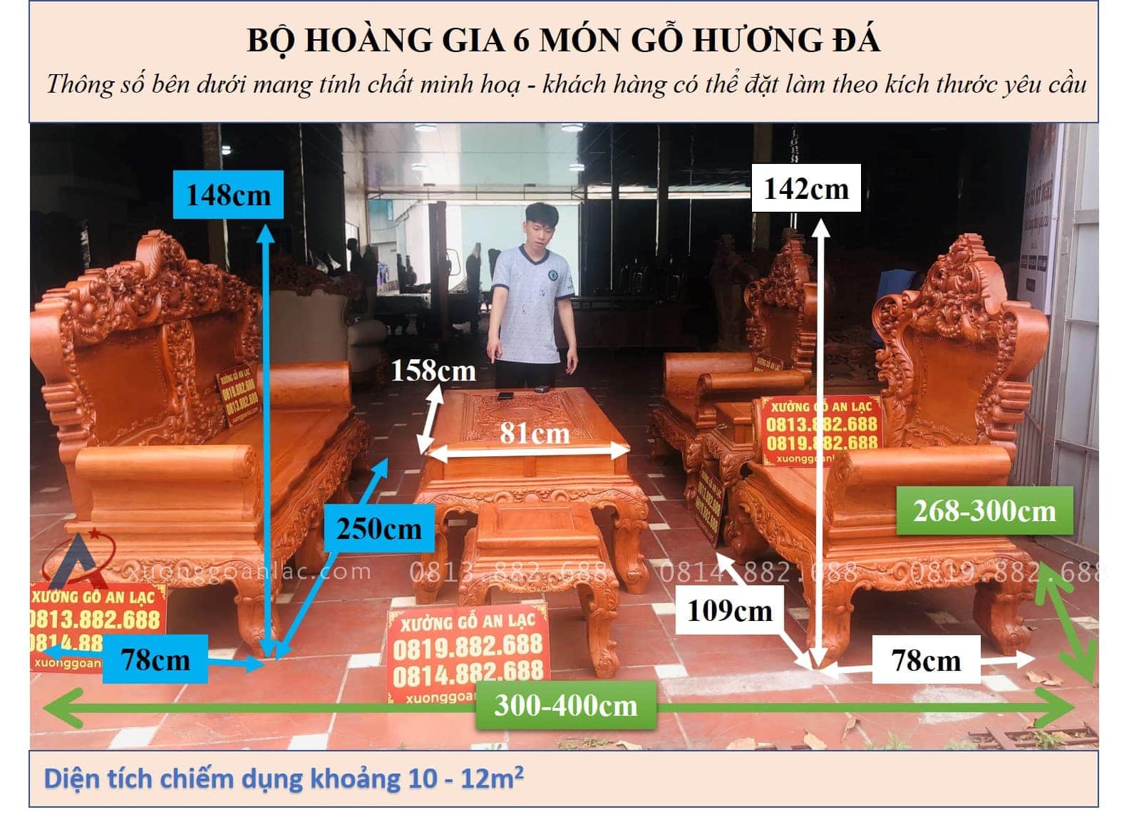 Bộ bàn ghế hoàng gia louis hoa lá tây chân 14 gỗ hương đá cao cấp (Anh Du, Hà Nam) 32 kích thước hoàng ia ván 6 món gỗ hương đá