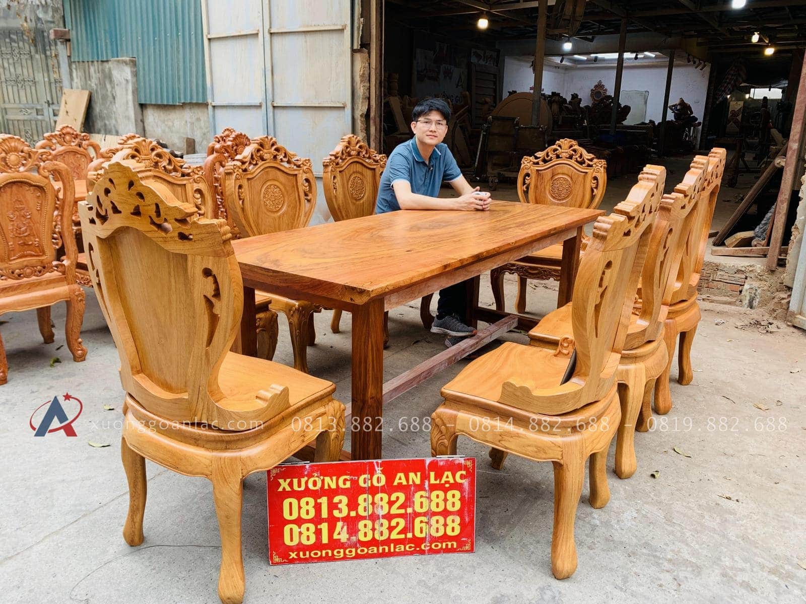 Bộ bàn ăn gỗ cẩm đá 8 ghế louis gỗ gõ đỏ (Chị Dung, Nam Định) 24 bộ bàn ăn gỗ gõ đỏ 8 ghế louis