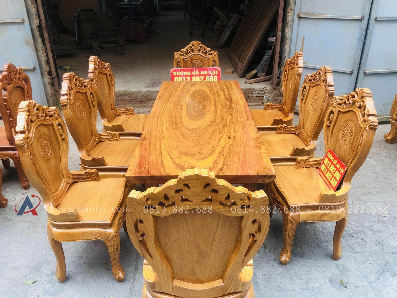 Bộ bàn ăn gỗ cẩm đá 8 ghế louis gỗ gõ đỏ (Chị Dung, Nam Định) 26 bộ bàn ăn 8 ghế gỗ gõ đỏ