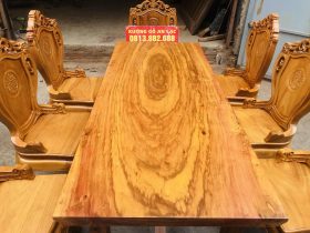 Bộ bàn ăn gỗ cẩm đá 8 ghế louis gỗ gõ đỏ (Chị Dung, Nam Định) 17 mặt bàn gỗ cẩm đá nguyên tấm
