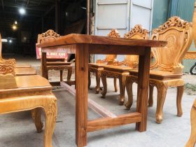Bộ bàn ăn gỗ cẩm đá 8 ghế louis gỗ gõ đỏ (Chị Dung, Nam Định) 18 chân bàn vuông dày 7p