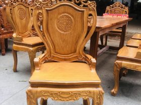 Bộ bàn ăn gỗ cẩm đá 8 ghế louis gỗ gõ đỏ (Chị Dung, Nam Định) 20 mẫu ghế louis có tay