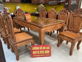 Bộ bàn ăn hoàng gia 8 ghế hồng hạt đục 2 mặt gỗ hương đá hàng Vip (Anh Nghị, Hà Nam) 13 bộ bàn ghế ăn gỗ hương đá cao cấp