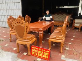Bộ bàn ăn hoàng gia 8 ghế louis bọc đệm gỗ hương đá (Chú Cơ, Gia Lai) 7 mẫu bàn ăn louis hoàng gia