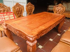 Bộ bàn ăn hoàng gia 8 ghế louis bọc đệm gỗ hương đá (Chú Cơ, Gia Lai) 9 bàn ăn gỗ hương đá đục hoa lá tây