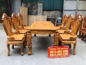 bàn ăn gỗ gõ đỏ 6 ghế louis cao cấp