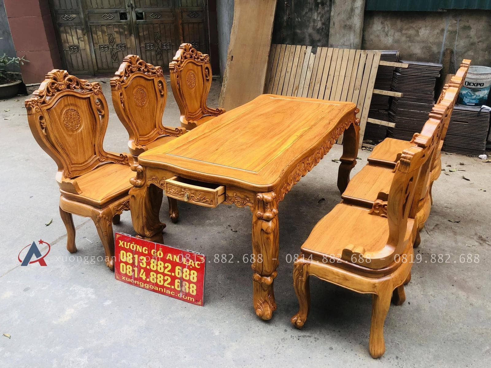 Bộ bàn ăn hoàng gia gỗ gõ đỏ 6 ghế louis cao cấp (Anh Bằng, Quảng Ninh) 21 bộ bàn ghế ăn louis hoàng gia siêu víp