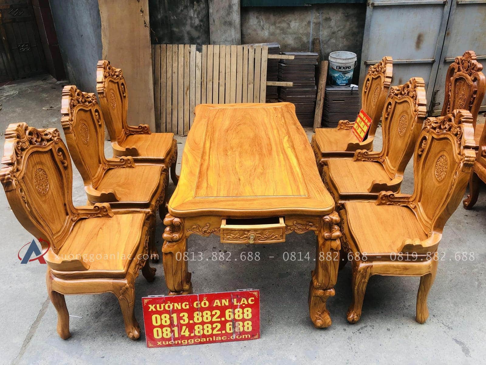 Bộ bàn ăn hoàng gia gỗ gõ đỏ 6 ghế louis cao cấp (Anh Bằng, Quảng Ninh) 22 bàn ăn 6 ghế gỗ gõ đỏ