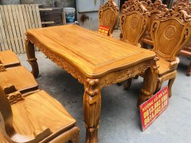 Bộ bàn ăn hoàng gia gỗ gõ đỏ 6 ghế louis cao cấp (Anh Bằng, Quảng Ninh) 13 thiết kế bàn ăn chữ nhật khung ván