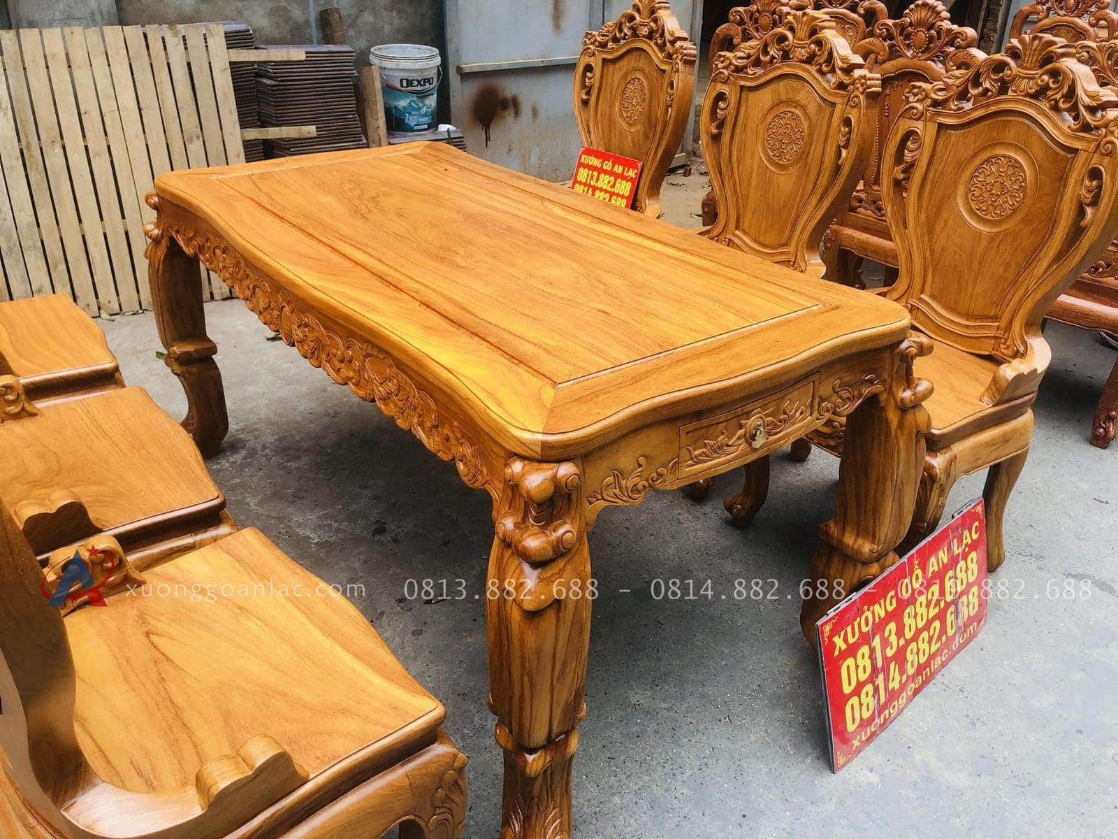 Bộ bàn ăn hoàng gia gỗ gõ đỏ 6 ghế louis cao cấp (Anh Bằng, Quảng Ninh) 23 thiết kế bàn ăn chữ nhật khung ván