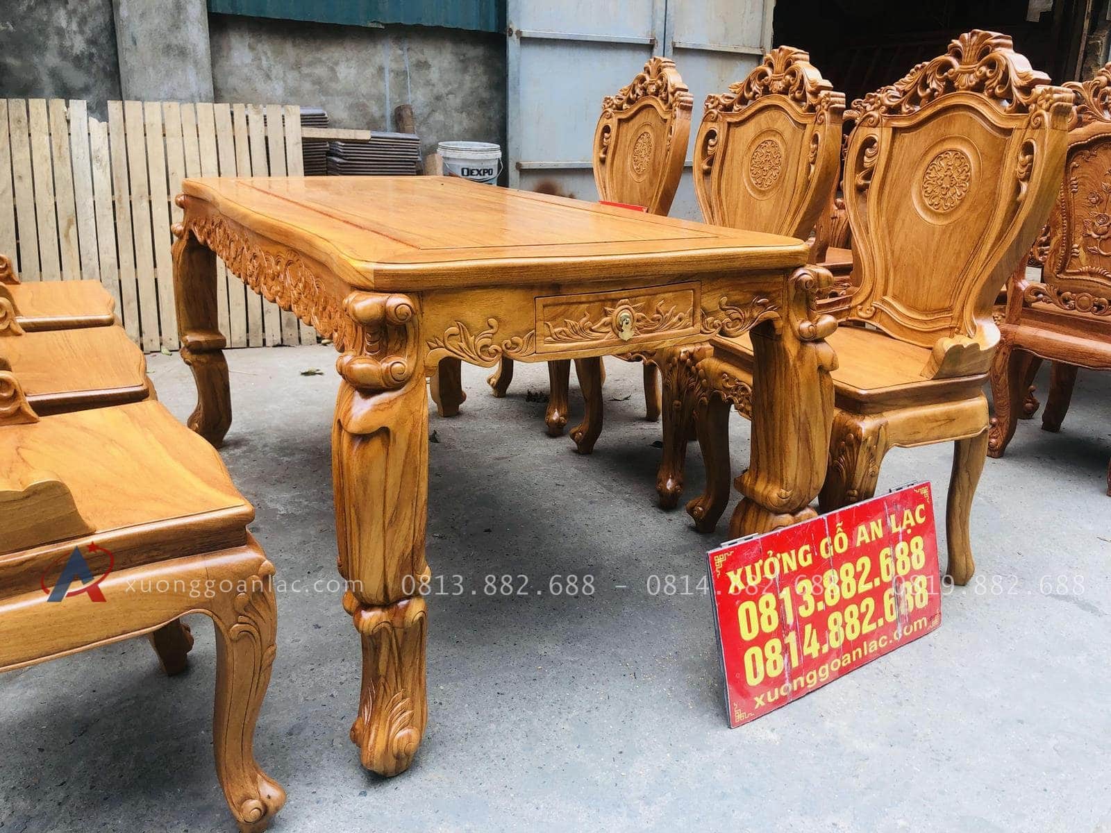 Bộ bàn ăn hoàng gia gỗ gõ đỏ 6 ghế louis cao cấp (Anh Bằng, Quảng Ninh) 24 bàn ăn chân 12 mẫu cách điệu mới mẻ