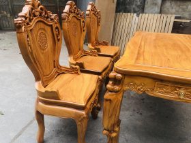 Bộ bàn ăn hoàng gia gỗ gõ đỏ 6 ghế louis cao cấp (Anh Bằng, Quảng Ninh) 15 ghế louis hoàng gia có tay