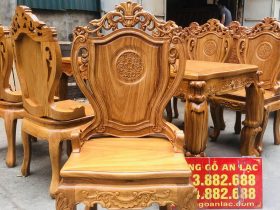 Bộ bàn ăn hoàng gia gỗ gõ đỏ 6 ghế louis cao cấp (Anh Bằng, Quảng Ninh) 16 mặt trực diện của mẫu ghế louis tân cổ điển