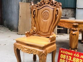 Bộ bàn ăn hoàng gia gỗ gõ đỏ 6 ghế louis cao cấp (Anh Bằng, Quảng Ninh) 17 vách ghế đục hoa lá tây tinh xảo