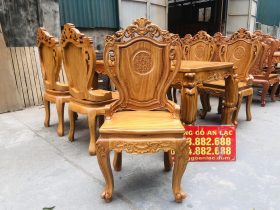 Bộ bàn ăn hoàng gia gỗ gõ đỏ 6 ghế louis cao cấp (Anh Bằng, Quảng Ninh) 18 ghế ngồi mặt tràn chân cong cách điệu