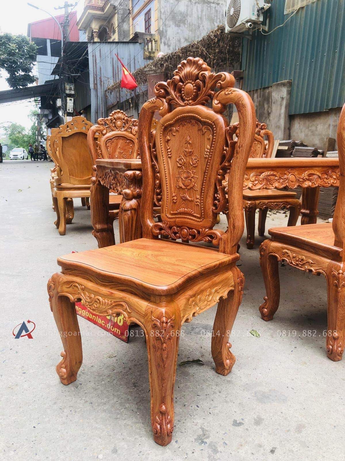 Bộ bàn ăn hoàng gia hương đá 6 ghế hồng hạt sang trọng (Cô Kim, Tp.Hải Phòng) 31 mẫu ghế louis hồng hạt hàng đục tay