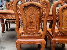 Bộ bàn ăn hoàng gia hương đá 6 ghế hồng hạt sang trọng (Cô Kim, Tp.Hải Phòng) 21 mặt sau của ghế ăn louis
