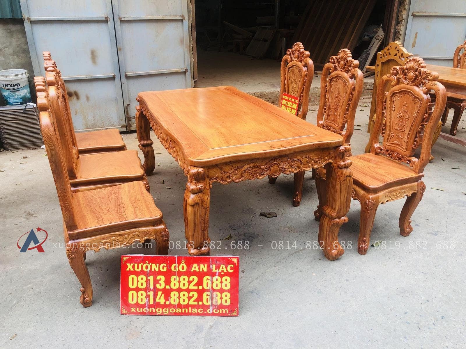 Bộ bàn ăn hoàng gia hương đá 6 ghế hồng hạt sang trọng (Cô Kim, Tp.Hải Phòng) 23 Bàn ghế ăn gỗ hương đá cao cấp