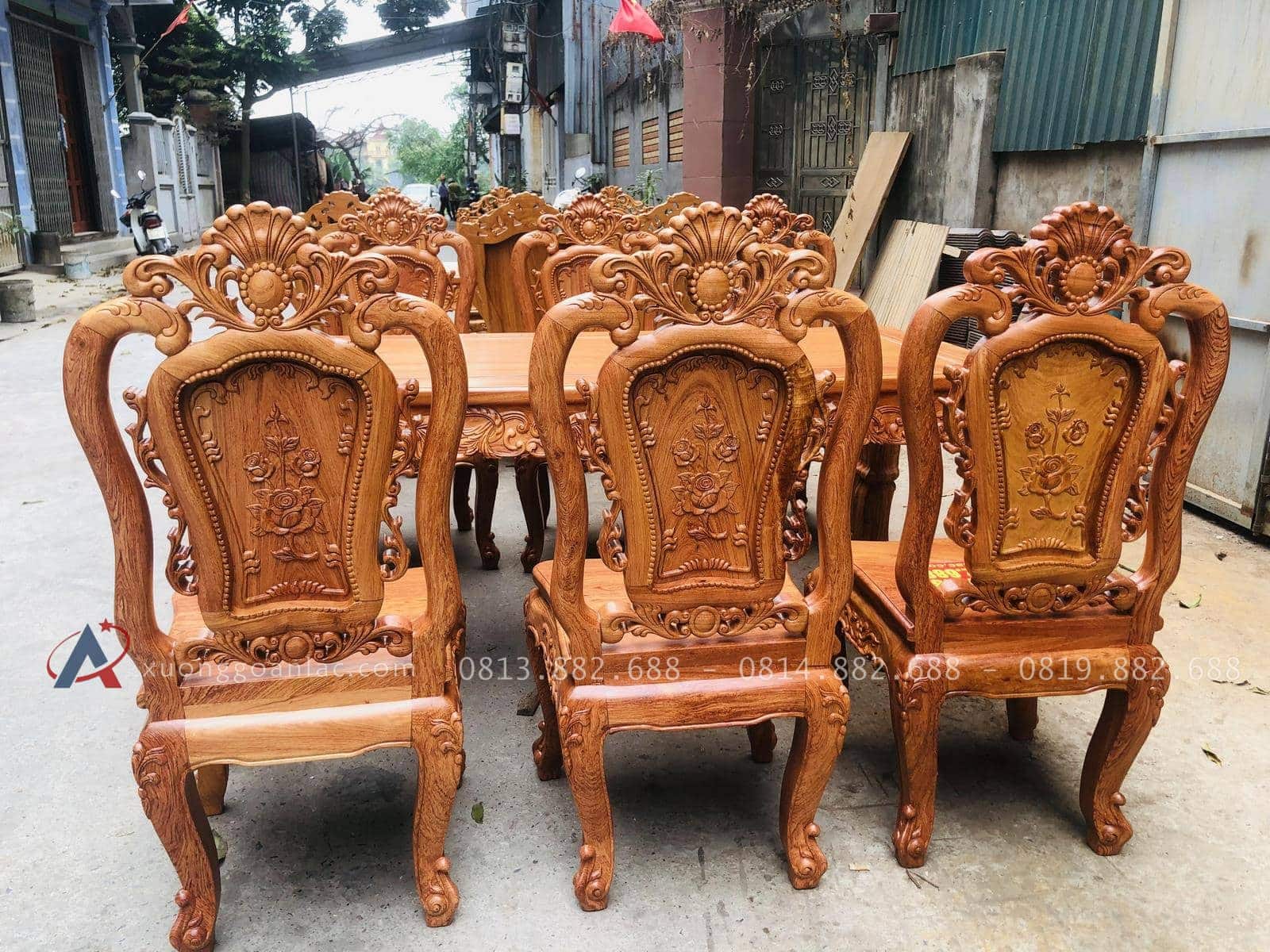 Bộ bàn ăn hoàng gia hương đá 6 ghế hồng hạt sang trọng (Cô Kim, Tp.Hải Phòng) 24 bàn ăn phong cách louis hoàng gia