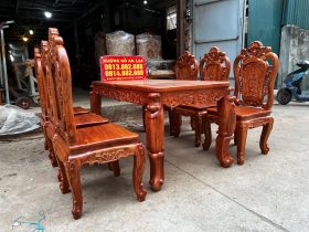 Bộ bàn ăn hoàng gia gỗ hương đá K4V2 6 ghế hồng hạt (Chị Liễu, Vĩnh Phúc) 13 bàn ăn gỗ hương đá
