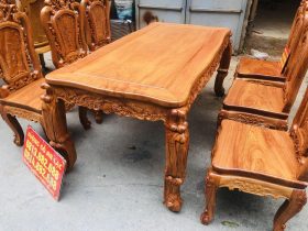 Bộ bàn ăn hoàng gia hương đá 6 ghế hồng hạt sang trọng (Cô Kim, Tp.Hải Phòng) 14 mẫu bàn ghế ăn 6 ghế