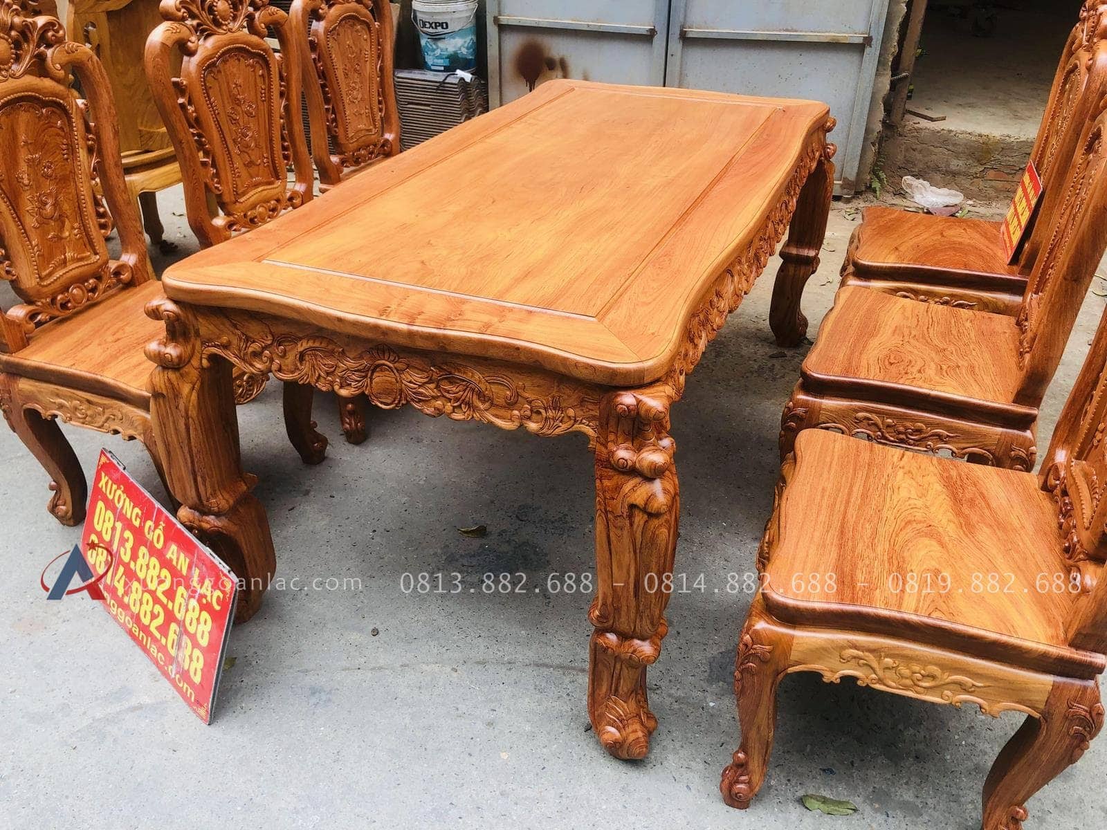 Bộ bàn ăn hoàng gia hương đá 6 ghế hồng hạt sang trọng (Cô Kim, Tp.Hải Phòng) 25 mẫu bàn ghế ăn 6 ghế