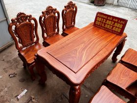 Bộ bàn ăn hoàng gia gỗ hương đá K4V2 6 ghế hồng hạt (Chị Liễu, Vĩnh Phúc) 15 bàn ăn gỗ hương đá cao cấp