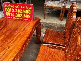 Bộ bàn ăn hoàng gia gỗ hương đá K4V2 6 ghế hồng hạt (Chị Liễu, Vĩnh Phúc) 16 bàn ăn 6 ghế louis hoàng gia tân cổ điển