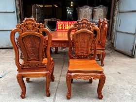 Bộ bàn ăn hoàng gia gỗ hương đá K4V2 6 ghế hồng hạt (Chị Liễu, Vĩnh Phúc) 17 ghế ngồi louis hoàng gia