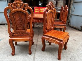 Bộ bàn ăn hoàng gia gỗ hương đá K4V2 6 ghế hồng hạt (Chị Liễu, Vĩnh Phúc) 18 mẫu ghế louis hoàng gia đục tay